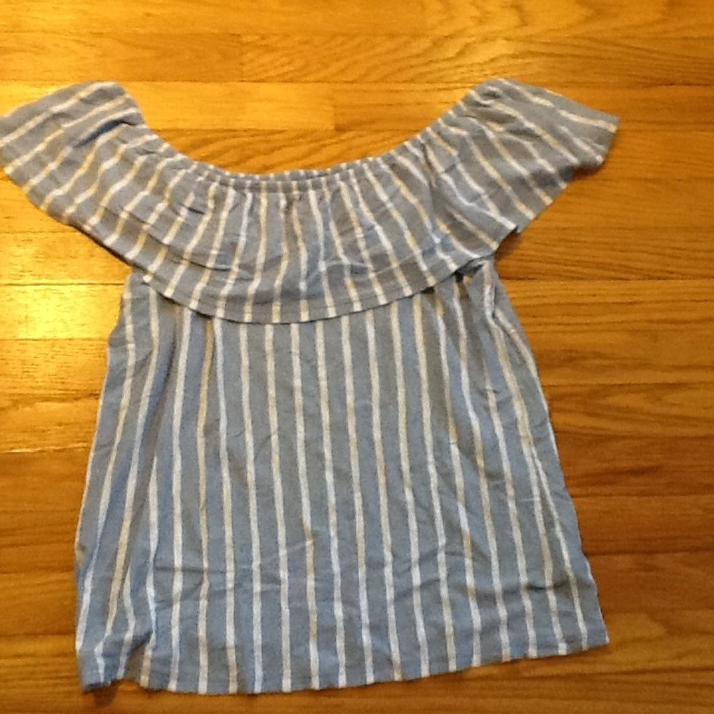 Blue and White Off Shoulder Striped Top